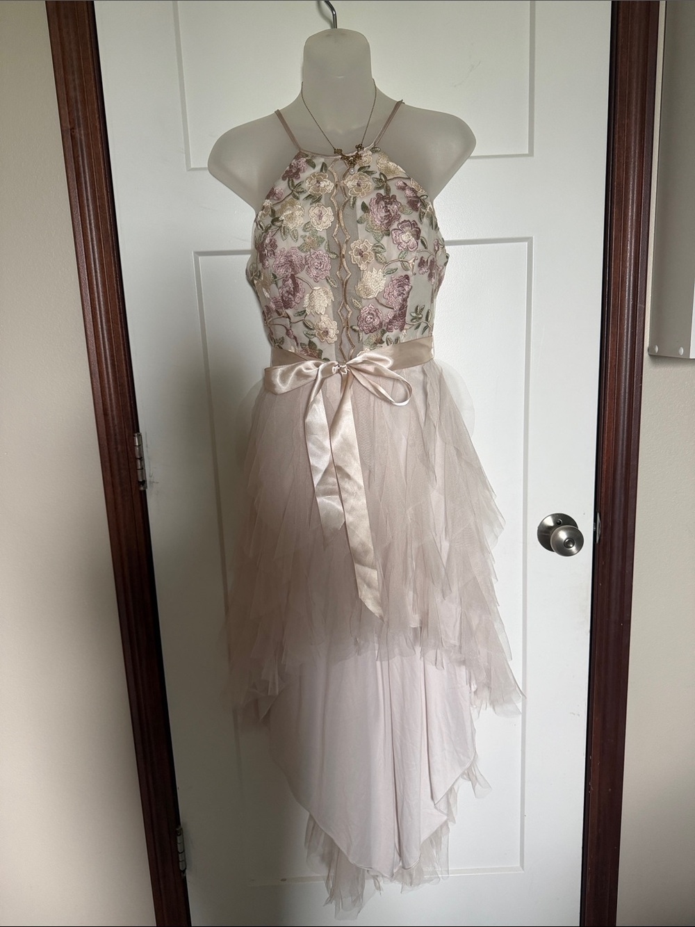 Teeze Me Blush  Floral Embroidered Halter Tulle Dress